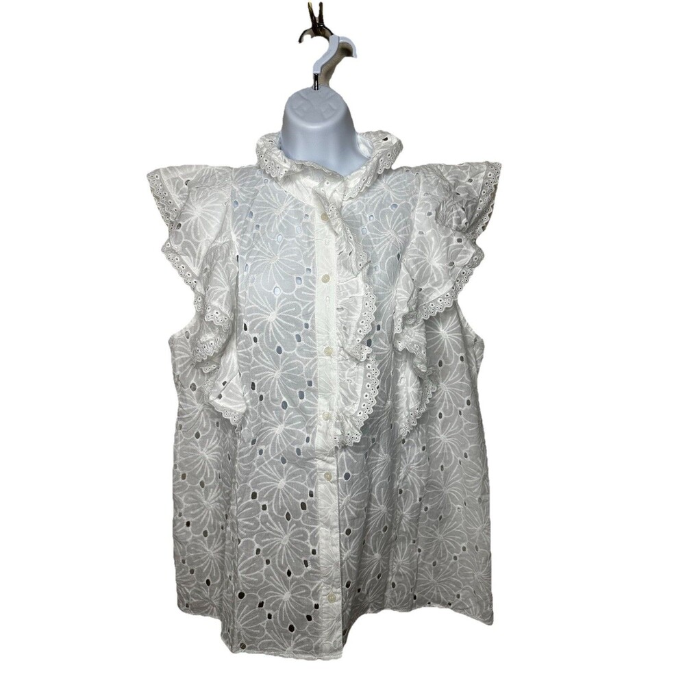 NEW Trish Scully White Embroidered Lace Blouse Sz 14 shirt Sleeves Coquette